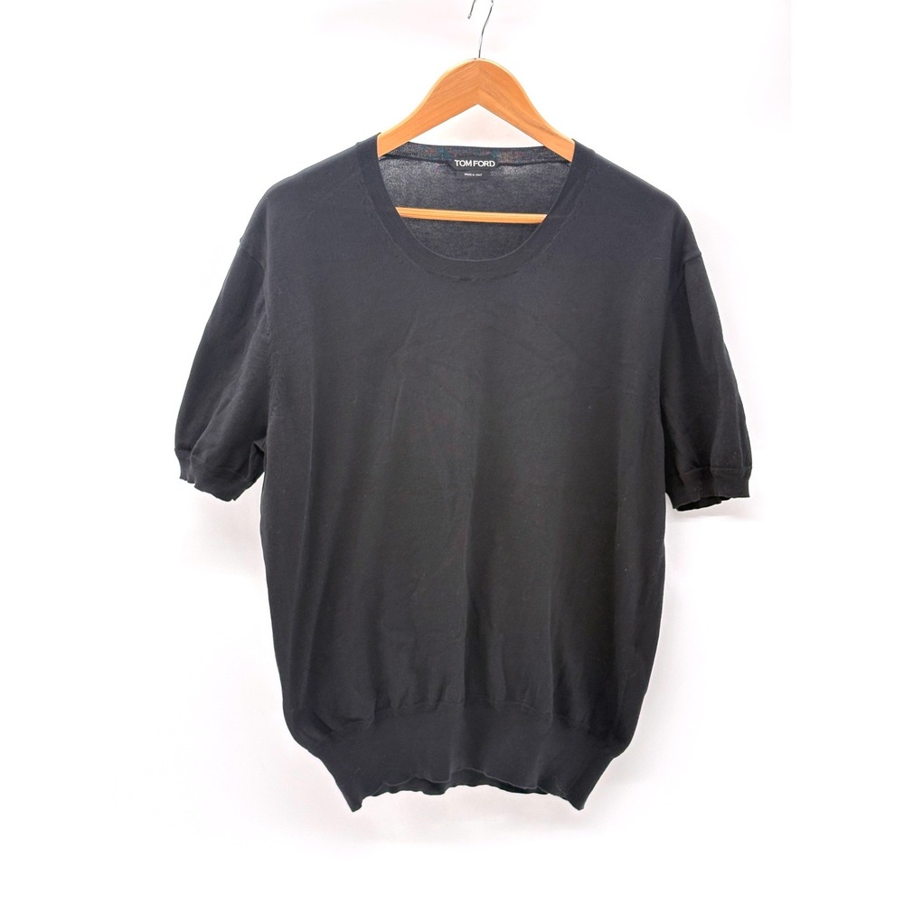 Tom Ford Knit Shirt Cotton Men 54 / Large Black Round Neck Short Sleeve Black